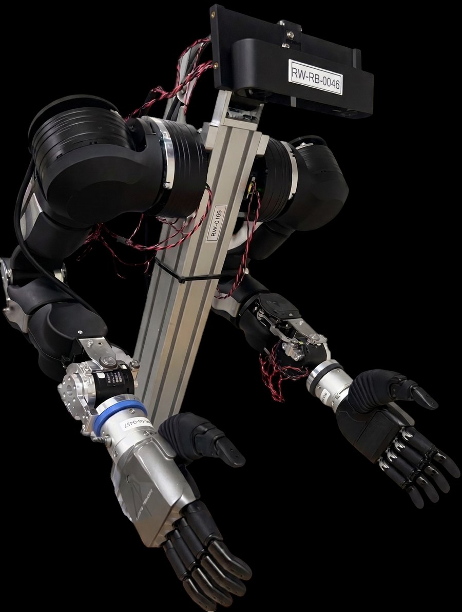 The OpenArm platform with two arms, two Inspire hands and a ZED 2i camera above the table